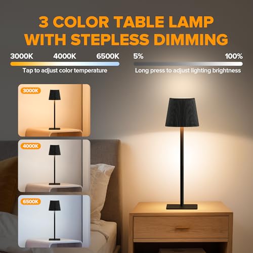 LUTEC 2 Pack Cordless Table Lamp,6000mAh Rechargeable Battery Operated Desk Lamp,Two Adjustable Heights,Waterproof, Touch ...