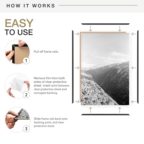 MCS Original Poster Frame 24x36 Black Lightweight Vertical & Horizontal Wall Hanging Large Picture Frame for Posters, Art ...