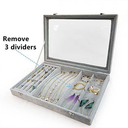 BesyPro Ice Velvet Jewelry Organizer Box for Women Girlfriend Wife,Clear Lid Earrings Rings Necklace Bracelets Jewelry Tra...