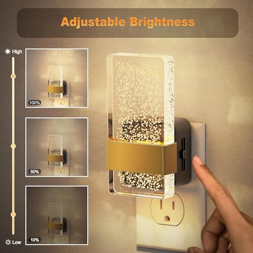JandCase Night Lights Plug into Wall, Dusk to Dawn Sensor, 3000K Soft White LED, Acrylic Bubble Design, 0-100lm Adjustable...