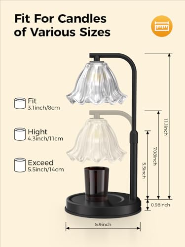 Flower Candle Warmer Lamp with Timer - Electric Modern Wax Melt Warmer Black Scented Jar Candles Light Room Decor for Hous...