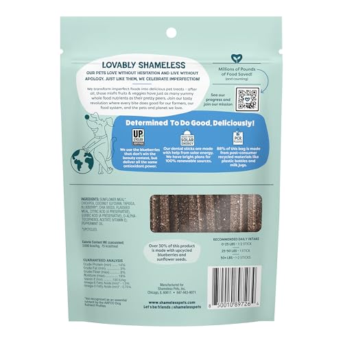 Shameless Pets Blueberry & Mint Dental Chews for Dogs, 8 Chews - Natural Dog Teeth Cleaning Treats with Fresh Breath Benef...