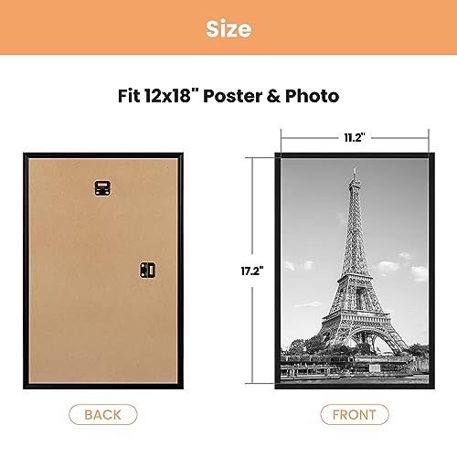upsimples 12x18 Picture Frame Black 3 Pack, Scratch-Proof Poster Frames 12 x 18 for Photo Gallery - Slide-In Strips, Horiz...