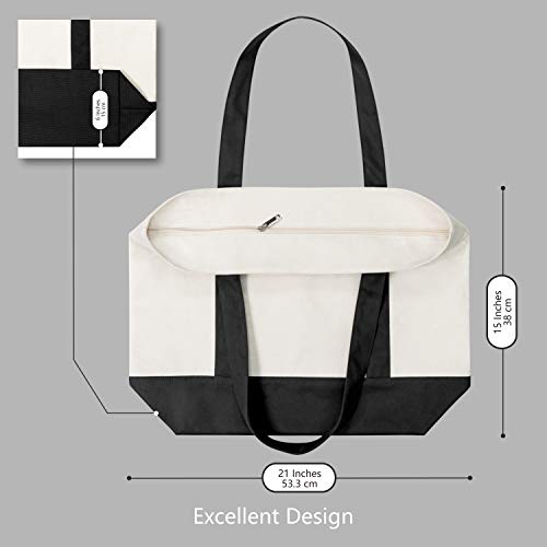 TOPDesign 1 | 3 | 6 | 30 Pack Canvas Tote Bag with an External Pocket, Reusable Grocery Shopping Bag, Top Zipper Closure, ...