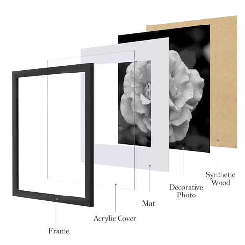 eletecpro 12x12 Picture Frames Set of 9 with Clear Acrylic Cover, Display 8x8 Photos with Mat or 12x12 Without, Classic an...