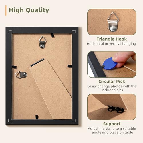 HappyHapi 4x6 Picture Frame Set of 5, Black Frames Display Photo 3.5x5 with Mat or 4x6 without, Gallery Wall Frame Set, Wa...
