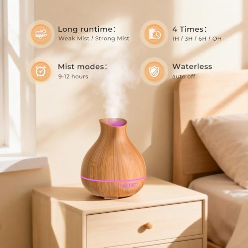 BZseed Aromatherapy Essential Oil Diffuser 550ml 12 Hours Wood Grain Aroma Diffuser with Timer Cool Mist Humidifier for La...