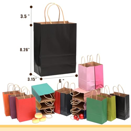 qiqee 32-Packs Paper Bags with Handles Bulk 8.26"×6"×3.15" Small Gift Bags 16 Different Senior Color Bags Multiple Uses（Sm...