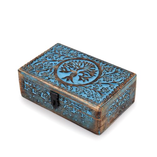 BHAVATU |Wooden Jewelry Box, Tarot Box, Celestial Home Decor, Witch Box, Tree of Life, Trinket Box |Size- 8" x 5" x 2.5",|...