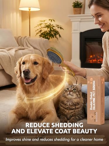 TAKAVU Short Hair Dog & Cat Deshedding Brush - Double Sided Grooming Tool with Silicone Massage & Bristle Sides - Removes ...