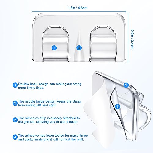 Hetyue Hooks for Outdoor String Lights Clips: 26Pcs Heavy Duty Light Hook with Waterproof Adhesive Strips - Outside Clear ...