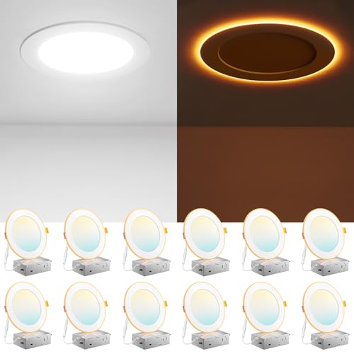 Amico 12 Pack 6 Inch 5CCT LED Recessed Ceiling Light with Night Light, 2700K/3000K/3500K/4000K/5000K Selectable Ultra-Thin...