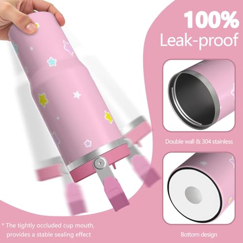 Hurig Tumbler for Adults Water Bottle Double Wall Cups for Kids 30 oz Pink Coffee Mug Stuff Cat Insulated Cup Gifts for Gi...
