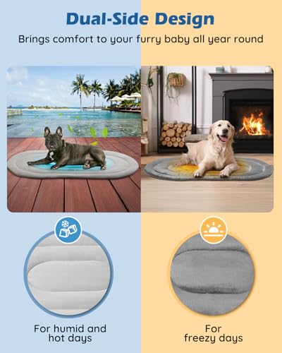 Papettly Pet Dog Cooling Mat 35“x19” Reversible Cooling Pad for Dogs and Cats, Comfort Ice Silk Cotton Summer Dog Bed Outd...