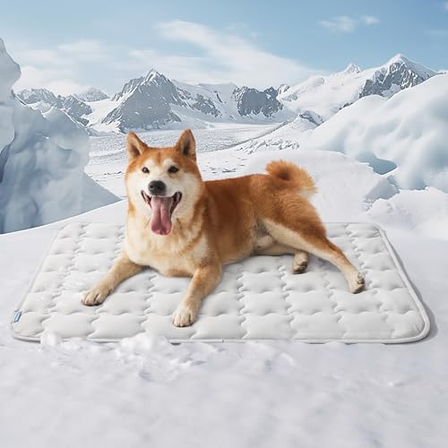 Bedsure Cooling Mat for Large Dogs, Q-Max>0.5 Thin Breathable Cold Crate Pad for Pet, Portable Washable Kennel Bed for Sum...