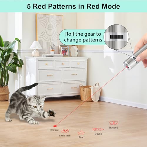 TBTeek Cat Toys, Rechargeable, 3 Light Modes & 5 Fun Patterns, Portable Interactive Kitten Pet Dog Cat Mouse Toy for Fun C...