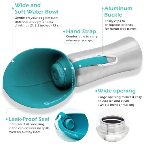 LumoLeaf Portable Dog Water Bottle 27 OZ, Stainless Steel Pet Travel Water Bottle Dispenser for Walking, Hiking and Outdoo...