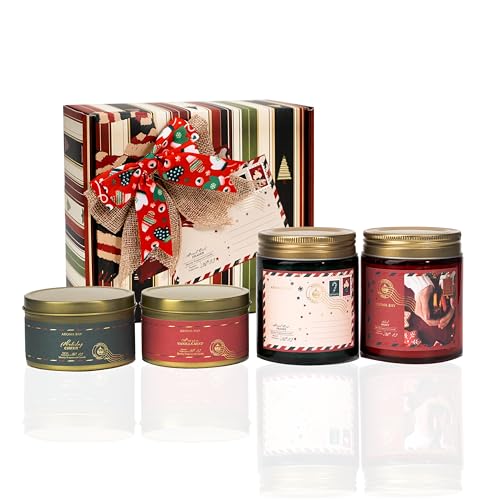 Aroma Bay 4 Pack Glass Jar & Tin Candle with Card, Birthday Gifts for Women/Men, Long Lasting 150 Hours Burn time, 170ml, ...