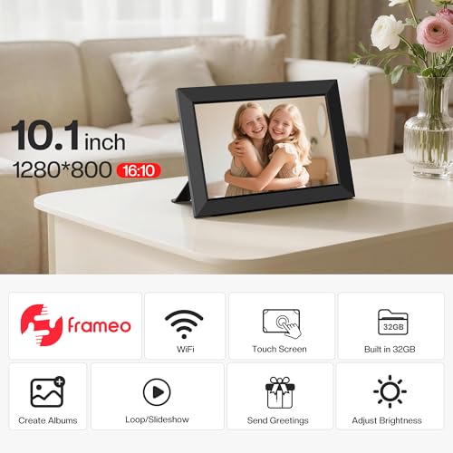 Frameo 10.1 Inch WiFi Digital Picture Frame, Smart Cloud Electronic Photo Frame with HD IPS Touch Screen Slideshow 32GB Me...