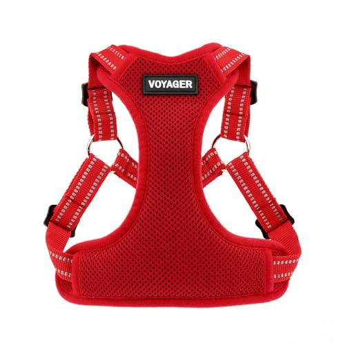 Best Pet Supplies Voyager Adjustable Step-in Flex Breathable Mesh Dog Harness for Small Medium Large Dogs (Red), M
