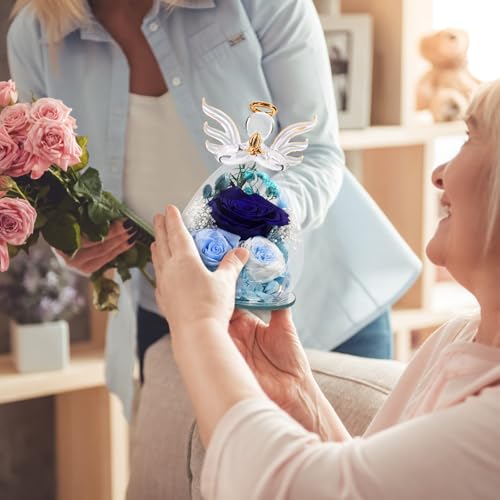 FIACO Gifts for Women Birthday Preserved Rose Forever Flower in Glass Angel Figurines Fresh Flowers for Delivery Prime for...