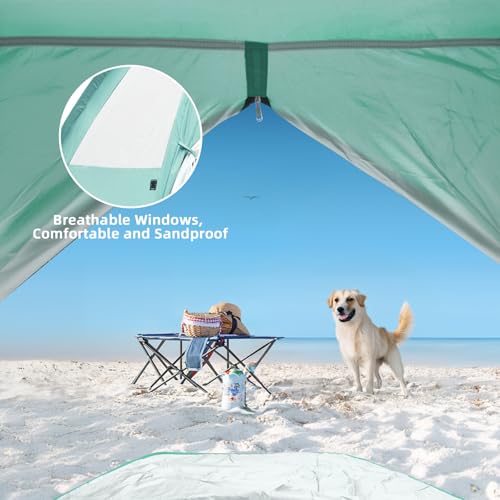 NHOWIN Beach Tent for 3-4 Person, Large Easy Setup Beach Shade Canopy with UPF 50＋ UV Protection, Portable Shade Tent with...