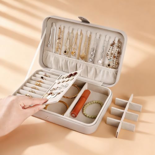 Luxury Small Travel Jewelry Box with Earring Compartments, Rectangle Jewellery Organizer Case for Women,Valentine's Day Gi...