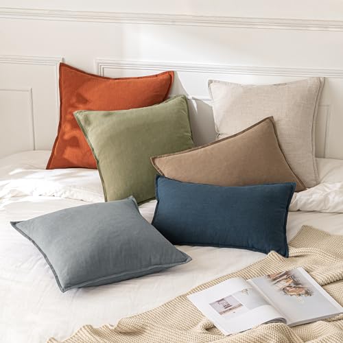 MIULEE Decorative Linen Euro Sham Pillow Covers 24x24 Natural Beige Boho Farmhouse Neutral Couch Throw Pillows for Bed Pac...