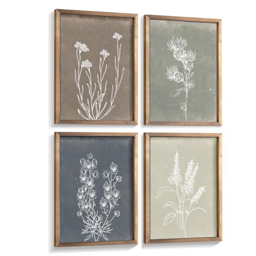 Heiple Framed Boho Wall Art Set of 4 Wooden Wall Art for Rustic Vintage Farmhouse Home Living Room Bedroom Bathroom Kitche...