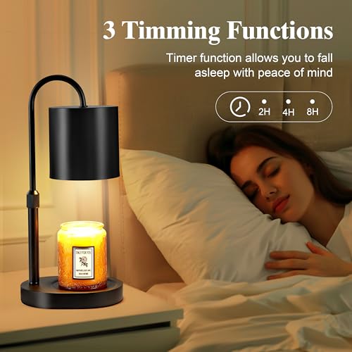 Dreamholder Electric Candle Warmer Lamp with Timer & Dimmer, Adjustable Height Wax Melt Warmer for Jar Candles, Wood Base ...