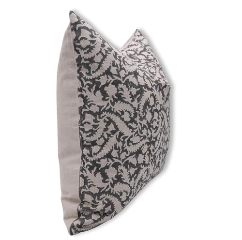 Fabritual Handmade Block Print Pure Linen 20X20 Inch Throw Pillowcase Cushion Cover with Zipper, Outdoor, Home Décor, for ...