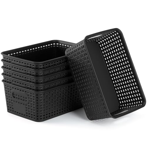 Plastic Storage Baskets 6 Pack Sturdy Storage Organizer Basket Woven Plastic Storage Bins for Shelves,Closet,Countertops, ...