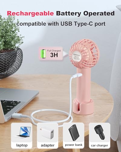 Coohea Mini Handheld Fan, Small Cute Design, 3 Powerful Speeds, USB Rechargeable Battery Operated, Personal Portable Fan w...