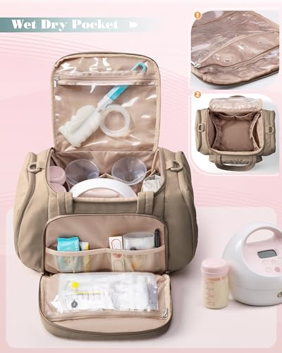 Marscamd Quilted Breast Pump Bag Compatible with Spectra S1 and S2, Pumping Bag with Cooler Compartment and a Drying Mat, ...