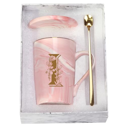 Letter I Personalized Initial Mugs with Flower, Letter I Personalized Novelty Coffee Mug, Novelty Letter Coffee Mugs for W...