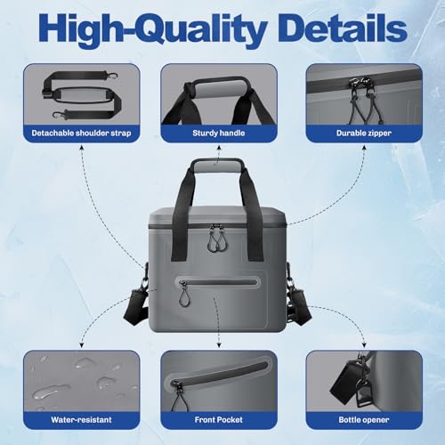 RANDUN Insulated Cooler Bag, 7/16/30 Can Collapsible with Bottle Opener for Lunch Coolers for Picnic, Beach, Work, Trip - ...