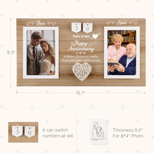 Calibron Then & Now Anniversary Wedding Gifts for Couples, Anniversary Birthday Gifts for Hers/Him, 1-99 Years Double Pict...