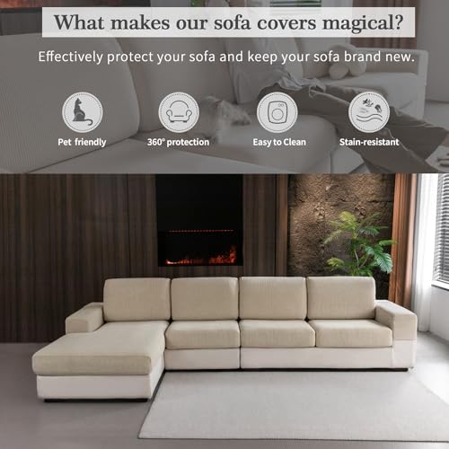 OHSIO Sectional Couch Covers, Wear Resistant Stretch Sofa Covers Washable Soft Couch Cushion Covers Anti Slip Furniture Pr...