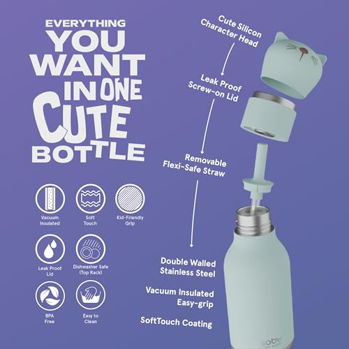 asobu Bestie Bottle Insulated Stainless Steel Water Bottle with Detachable Soft Animal Head Fun Drinking For Kids and Teen...