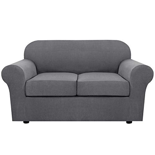 H.VERSAILTEX 3 Piece Stretch Sofa Covers for 2 Cushion Loveseat Couch Covers for Living Room Furniture Cover (Base Cover P...