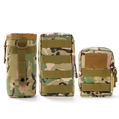 Gogoku 3 Pack Molle Pouch Combo Water Bottle Pouch Holder Tactical Molle Pouches Compact Utility Waist Bag Pack