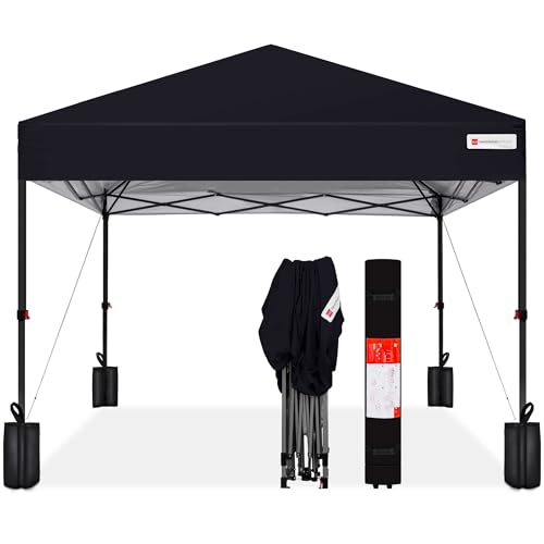Best Choice Products 10x10ft Pop Up Canopy Tent, Outdoor Shade, 1 Person 1 Minute Set Up, Carry Case, 4 Weight Bags - Black