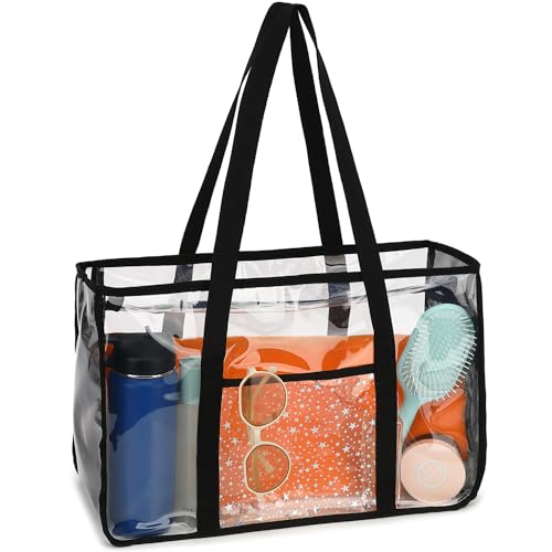 Fammart Clear Beach Bag for Women, Large Pool Tote Cruise Vacation Essentials - Zipper Closure, Waterproof, Sandproof