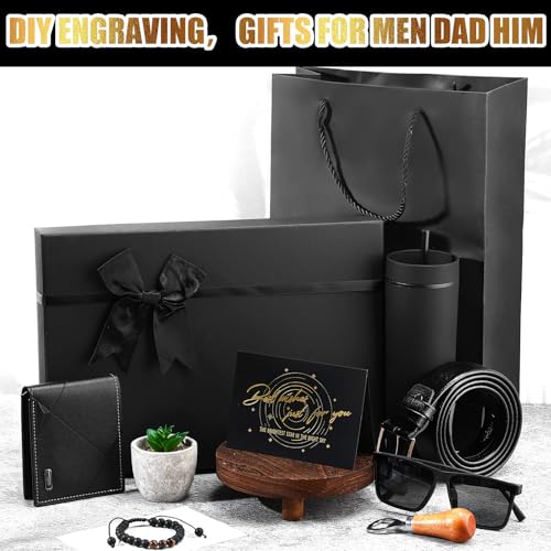 Skylety 13 Pcs Birthdays Gifts Baskets for Men Father Gift for Men Birthdays Gift Box 16 oz Tumblers Wallet Toiletry Bag S...