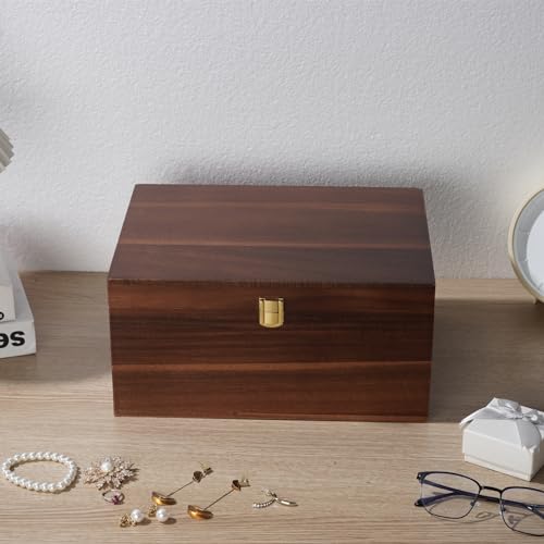 WHSLILR Large Wooden Keepsake Box - Wood Storage Box Decorative Boxes with Lid for Storing Keepsake Memory Gift, 12.5 IN D...