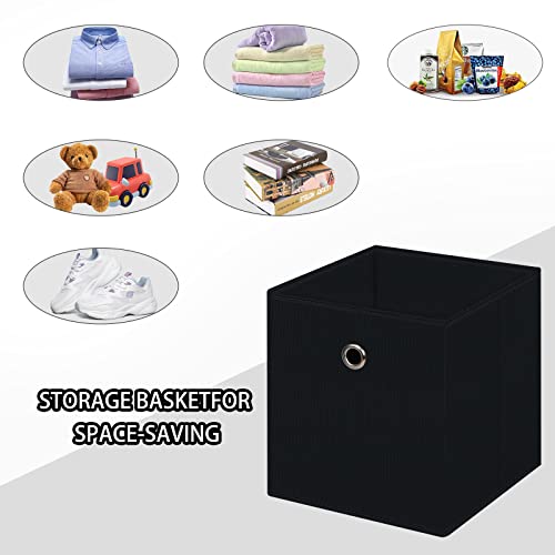 NieEnjoy Black Foldable Storage Cubes Bins ,11 Inch Cloth Storage Cube Fabric Storage Box Cubes Organizer Baskets with Han...
