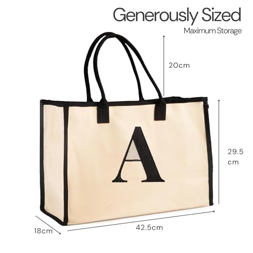 Salt Earth Personalized Initial Tote Bag for Women, Large Beach Grocery Utility Tote, Custom Monogram Shopping Bag.