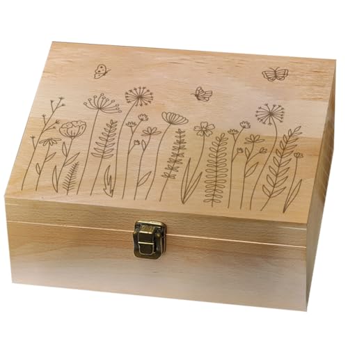 arricraft 1 Pc Wood Memory Keepsake Box, Wildflower Butterfly Bee Memory Box with Hinged Lids Floral Keepsake Chest for An...