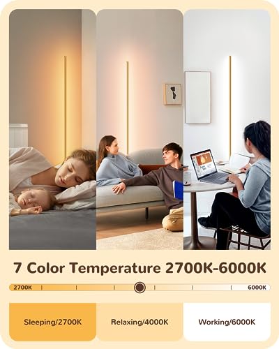 EDISHINE Floor Lamp, Remote Control & Foot Switch Floor Lamps for Living Room, 10%-100% Dimmable Standing Lamp with 7 Colo...