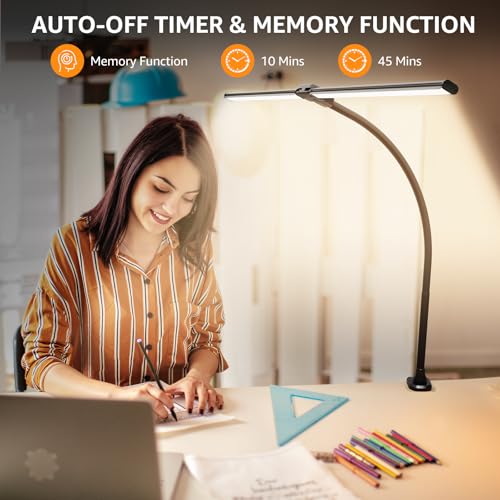 ShineTech LED Desk Lamp, 31.5" Ultra Wide Double Head Architect Light with Clamp, 50 Adjustable Lighting Modes, Eye-Caring...